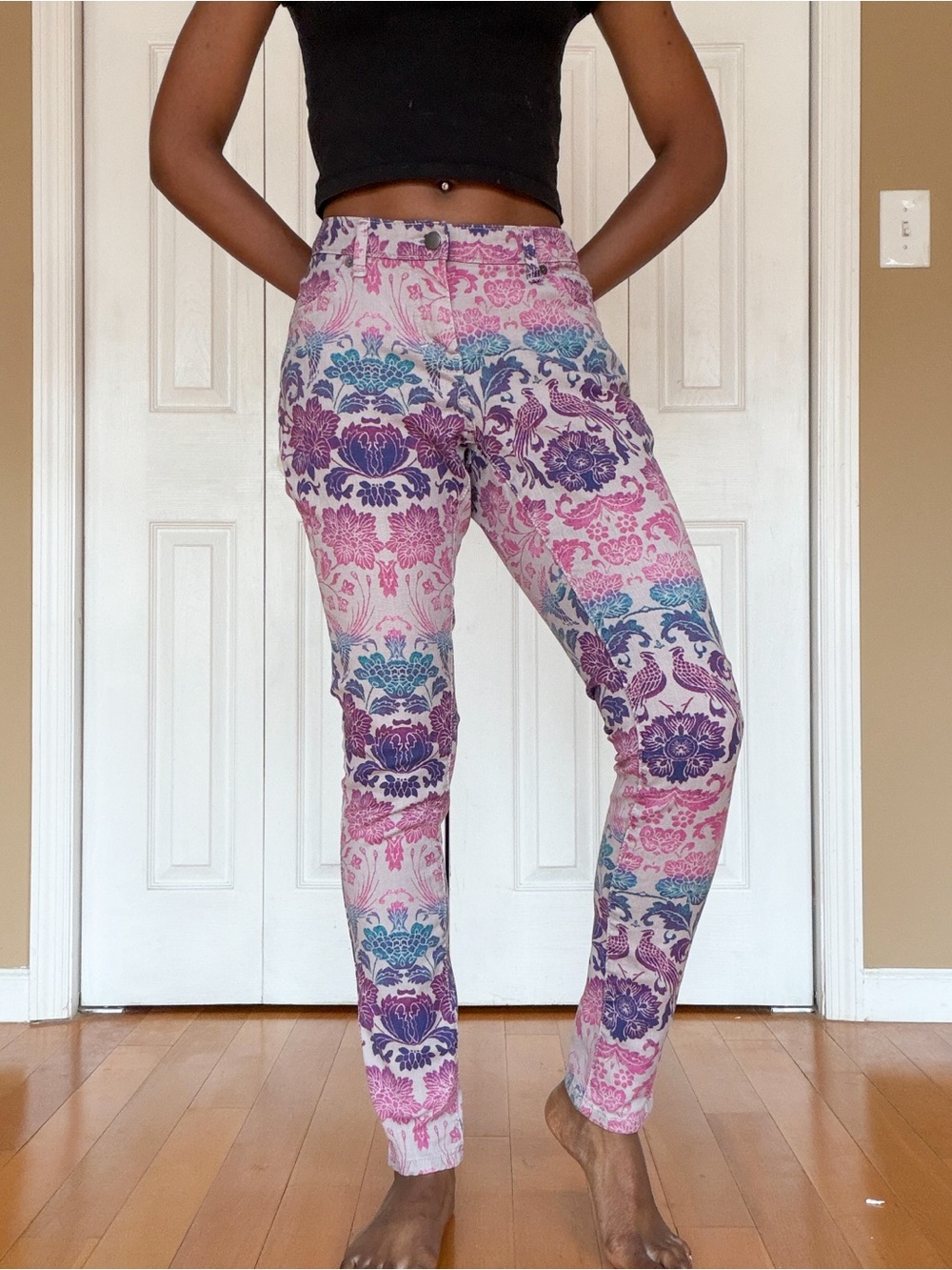 Mossimo Supply Co. Pink & Purple Floral High-Waist Skinny Pants